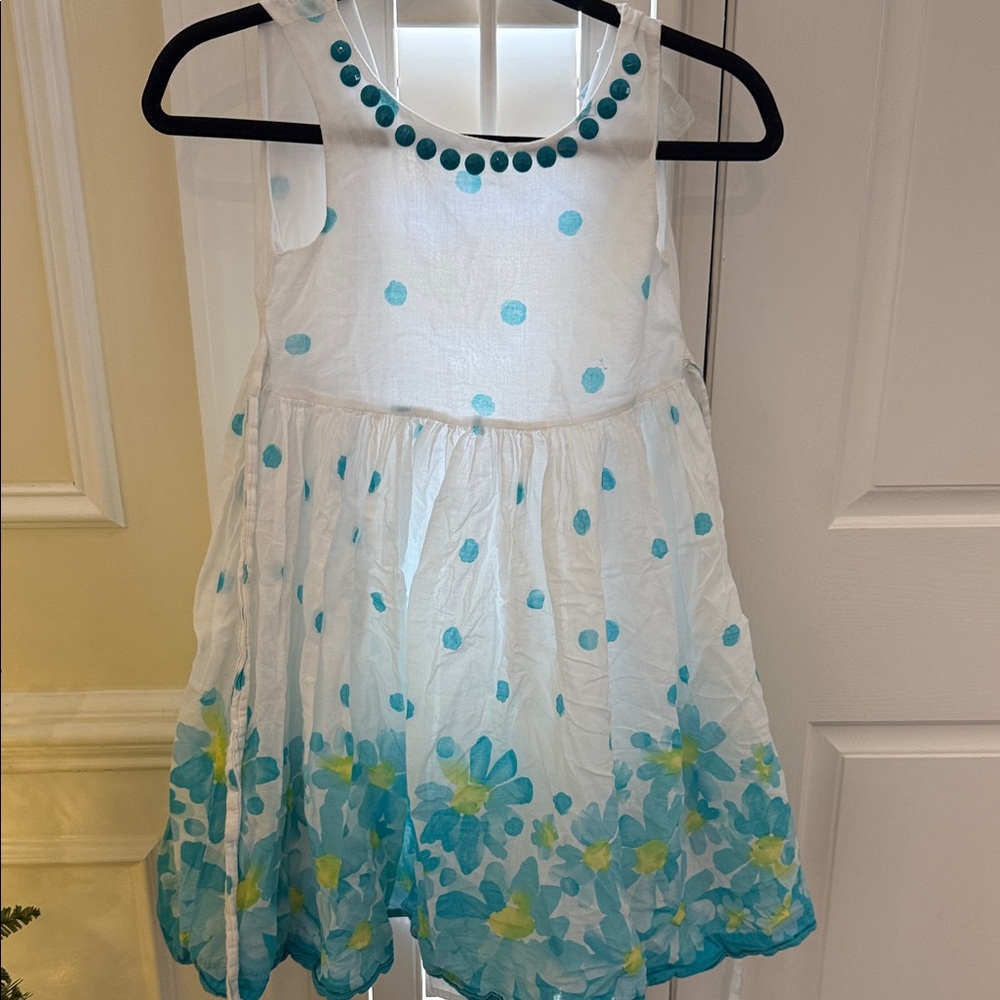 White and Blue Floral Kids Dress